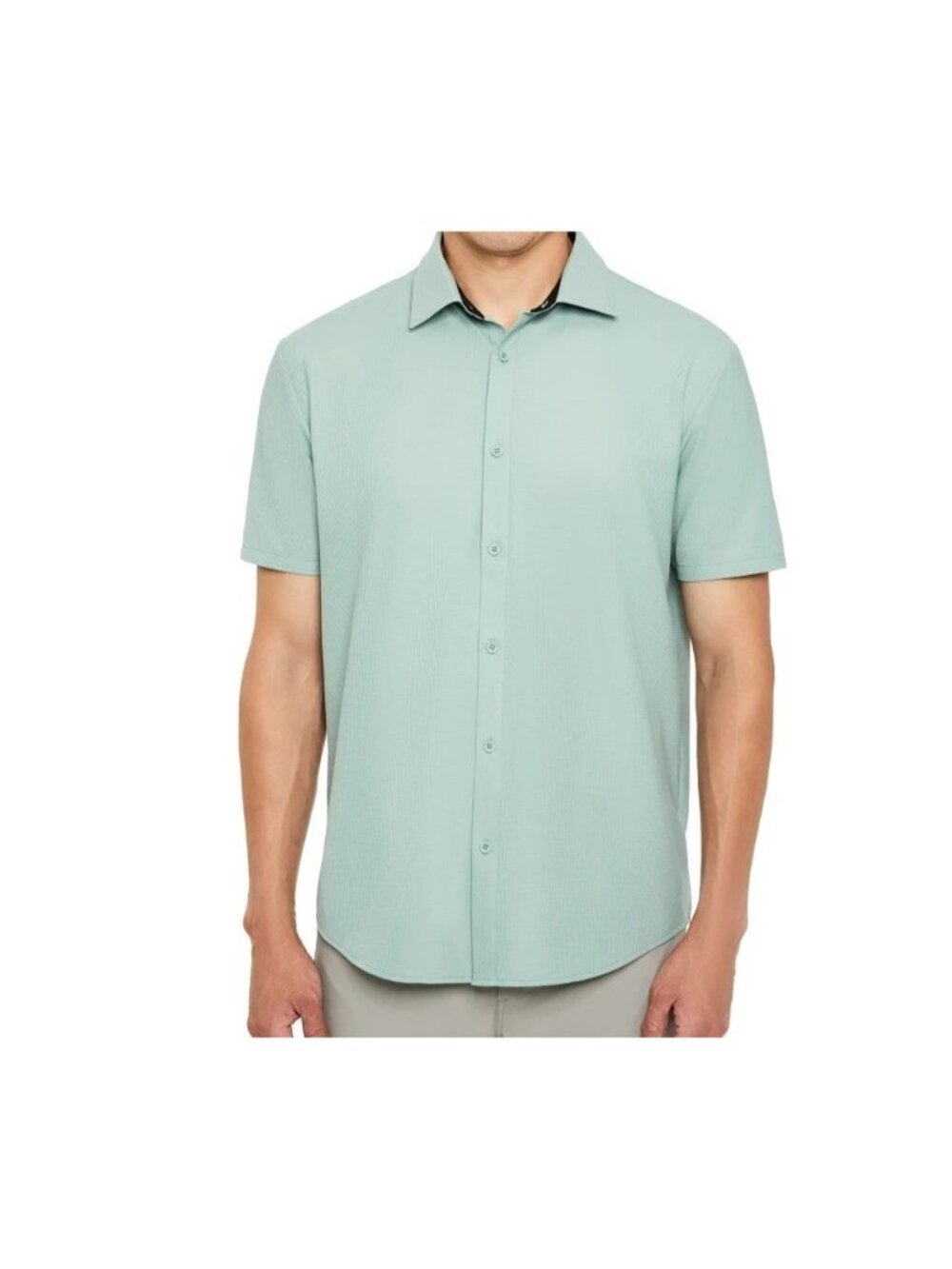 NWT Kenneth Cole Men's XL Short Sleeve Button-Up Shirt Mint Green Nylon Blend